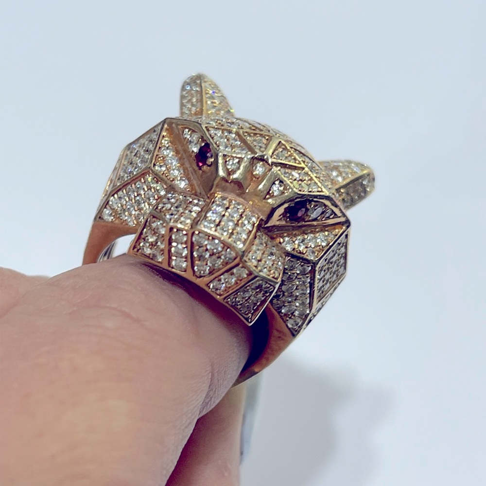 Mens diamond Panther ring in rose 14k gold. - Picture 1 of 5